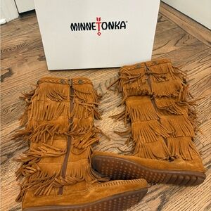 Minnetonka Tan Fringe Boots